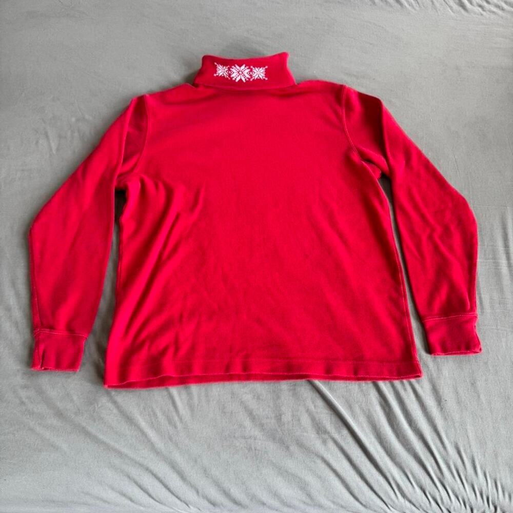 Red Croft & Barrow turtleneck sweater w embroidered snowflakes on collar- Size S